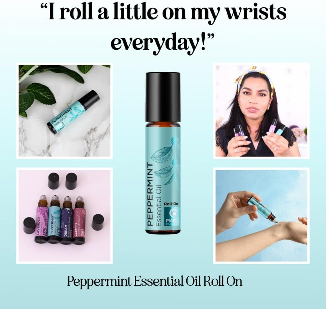 Aromatherapy Peppermint Essential Oil Rollerball - Natural Headache Relief Peppermint Stick with Peppermint Aromatherapy Oil - Natural Peppermint Roll on Essential Oil for Focus and Concentration