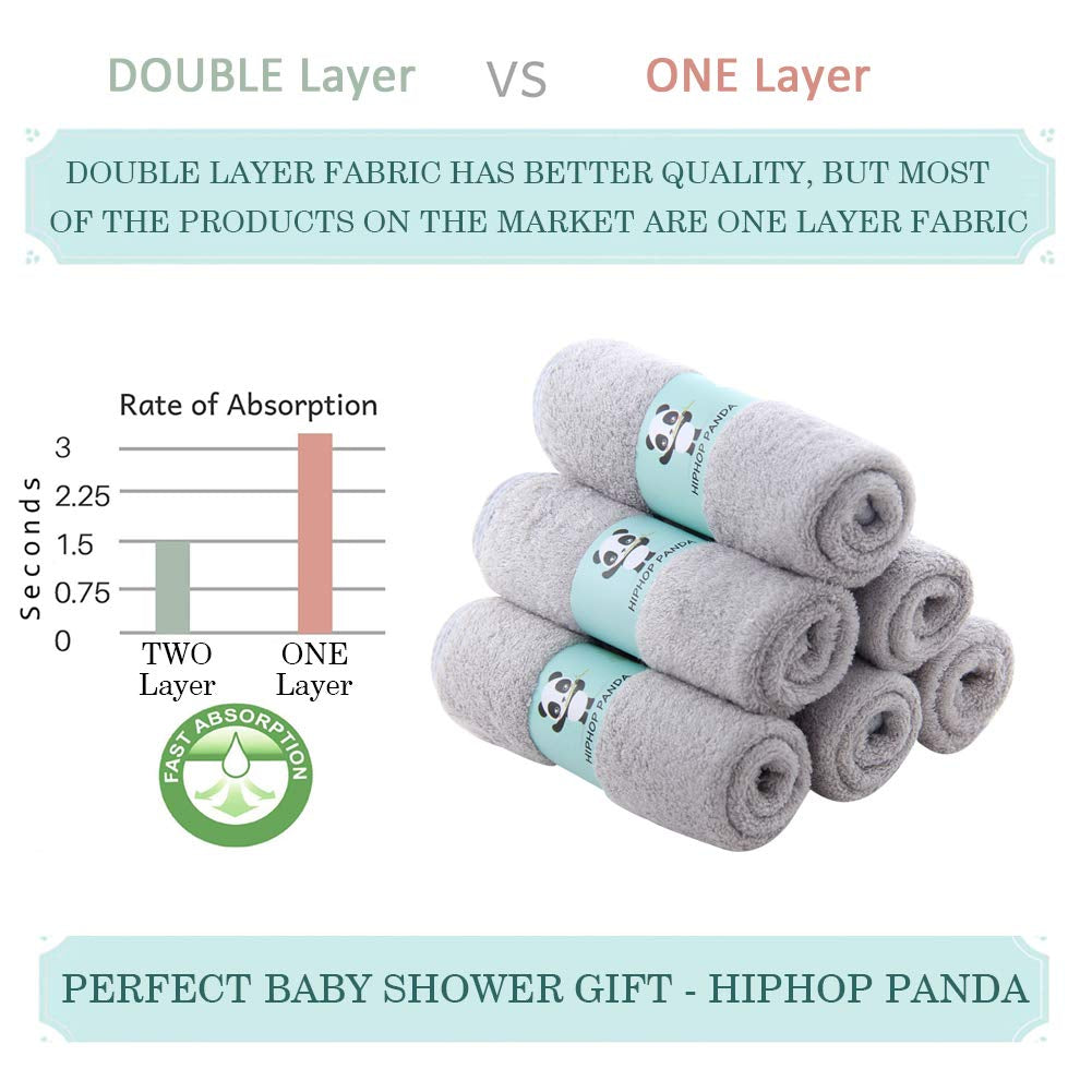 Baby Wash Clothes, Rayon Made from Bamboo - 2 Layer Ultra Soft Absorbent Washcloths for Boy - Newborn Face Towel - Makeup Remove Washcloths for Delicate Skin - (Gray, 6 Pack)