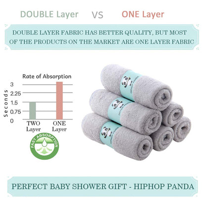 Baby Wash Clothes, Rayon Made from Bamboo - 2 Layer Ultra Soft Absorbent Washcloths for Boy - Newborn Face Towel - Makeup Remove Washcloths for Delicate Skin - (Gray, 6 Pack)