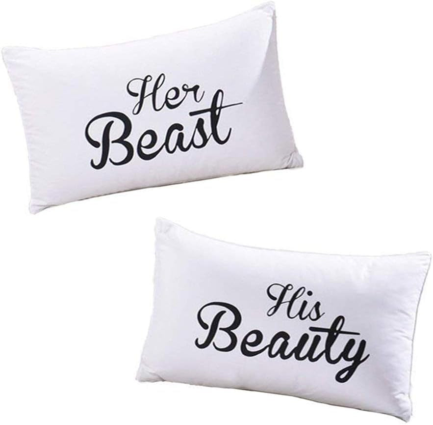 His Hers Couples Pillowcases,2Pcs Her Beast and His Beauty Pillow Case,Cute Couples Gifts Wedding Gifts V-Day Gifts for Girlfriend Boyfriend