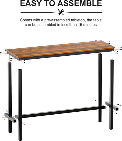 Bar Table with Solid Metal Frame,Counter Height Table Kitchen Bar Table for Dining Room,Living Room (47.24", Black Oak)