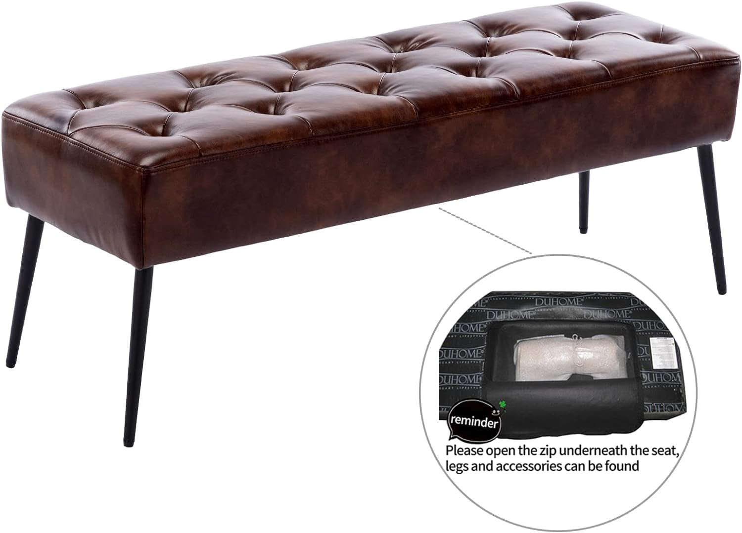 Button-Tufted Ottoman Bench, Upholstered Bedroom Benches Footrest Stool Dining Bench Leather Accent Bench for Entryway Dining Room Living Room Bedroom End of Bed, Dark Brown